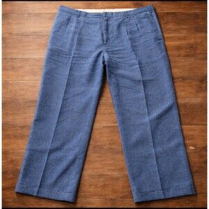 ORVIS Mens 100% Linen Trousers Blue Size 42 x 31 Cuffed Hem Lightweight Pants